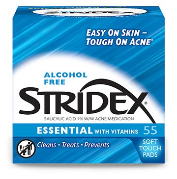 Tampons Médicamenteux Stridex Essential avec Vitamines – 55 unités, Acide Salicylique 1%