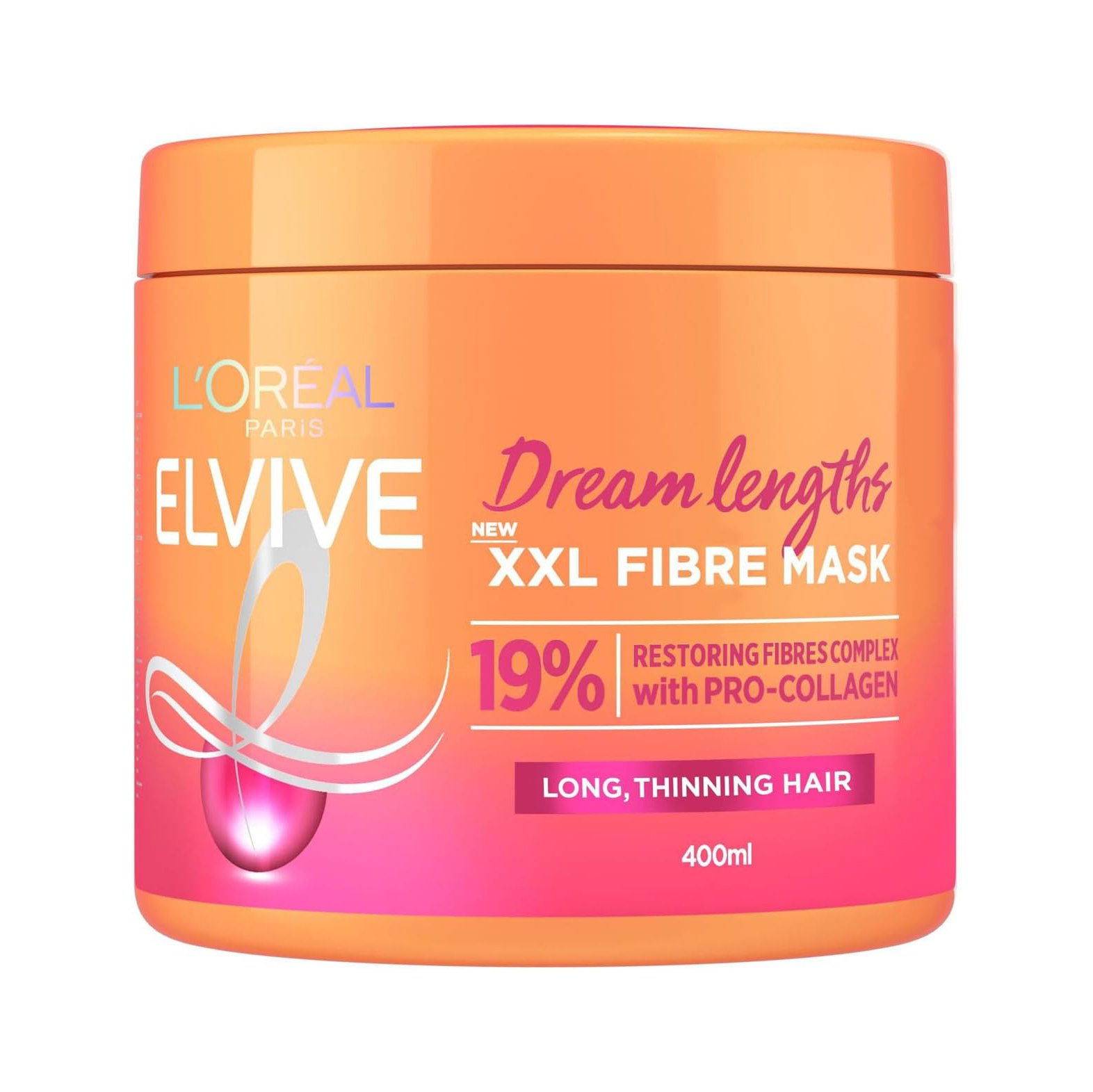 L’Oréal Paris Elvital Dream Lengths XXL Masque Fibre – Cheveux Longs Affinés, Pro‑Collagène & Complexe de Fibres