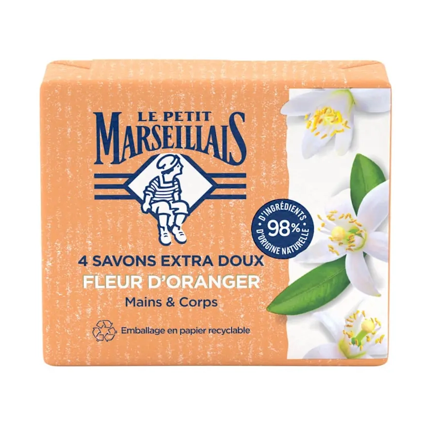 LE PETIT MARSEILLAIS Produit – LE PETIT MARSEILLAIS 4 SAVONS EXTRA DOUX FLEUR D'ORANGER MAINS & CORPS