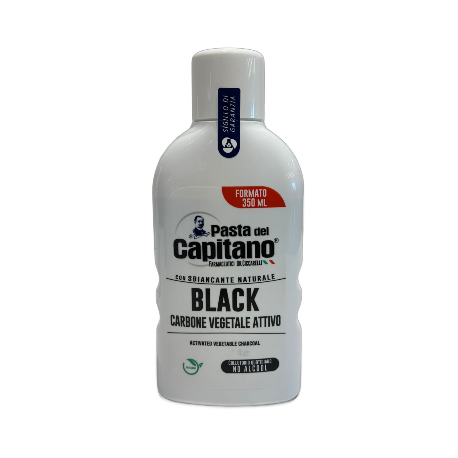 Pasta del Capitano Bain de Bouche Charbon Végétal Actif Black – Bain de bouche blanchissant quotidien